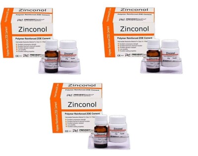 3 x Dental ZINCONOL ZOE Based High Strength Temporary Cement PL Set