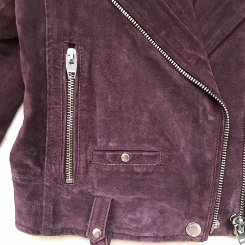 Blank NYC 100% Leather Suede Moto Jacket Burgundy Brown Eggplant Silver Hardware - Picture 5 of 8