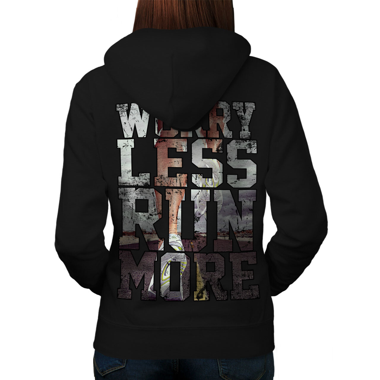 Wellcoda Less Worry Gym Motivation Womens Hoodie Back