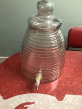Drink Dispener Beehive Shaped Clear Glass Beverage Holds Over 2 Gallons Vintage