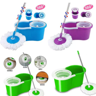 360° Rotating Head Easy Spin Dry Floor Mop Bucket+1/2/3 Head Microfiber Spinning