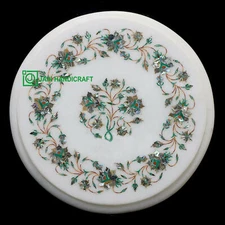 18'' white Marble Table Top center Coffee malachite Inlay decor home antique q41