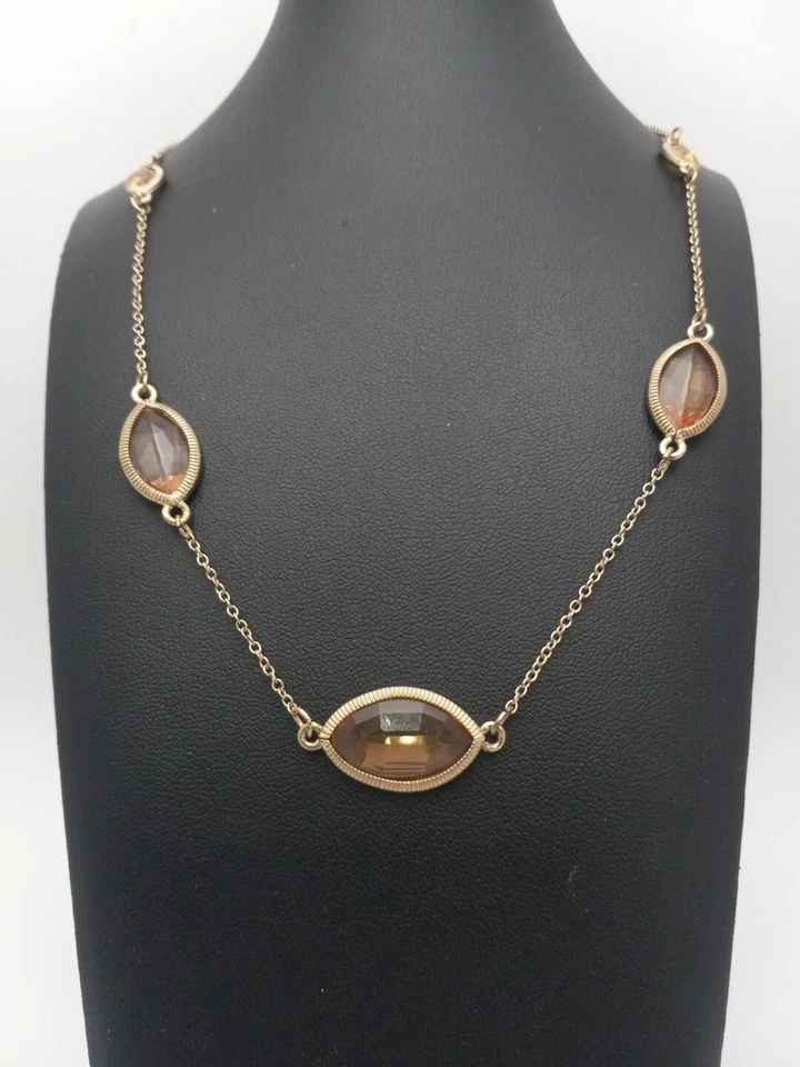 DANA KILLEEN Gold Tone Champaign Marquise Bezel Set Stones Stations Necklace - Image 2 of 4