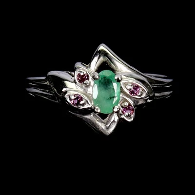 925 Sterlingsilber Ring Oval Smaragd 5x3mm Rhodolith Granat Edelstein Schmuck 8 - Bild 1 von 4