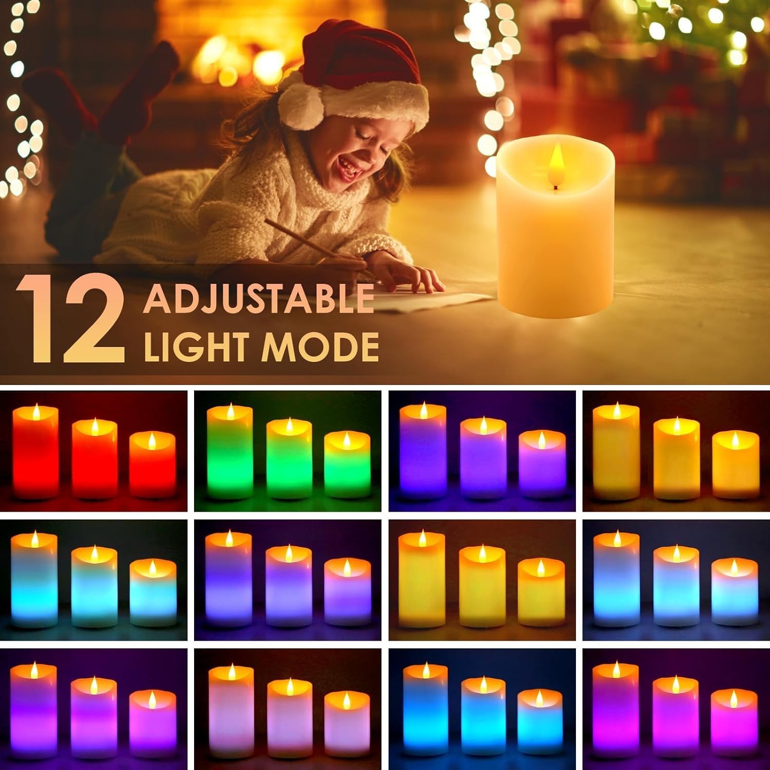 Lampe bougie LED à télécommande programmable 3 pièces à intensité variable et couleurs RGB