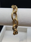 Signed Miriam Haskell Bracelet Antique Gold Tone Triple Link Ovals 7.5" Chunky