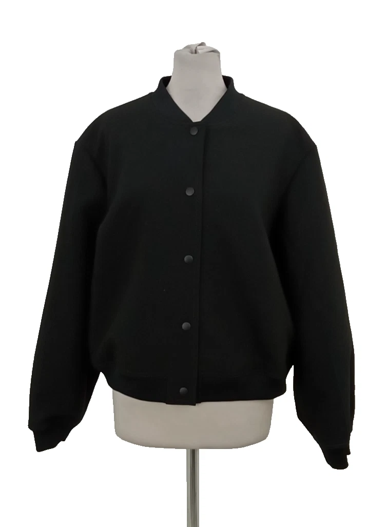 M&S Women's Bomber Jacket Size 18 Full Black Relaxed Casual Snap Button Used