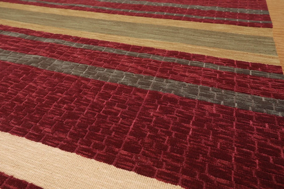 Hand Knotted 100% Wool Modern Oriental Area Rug Burgundy 8'10" x 11'10" - Image 3 of 4