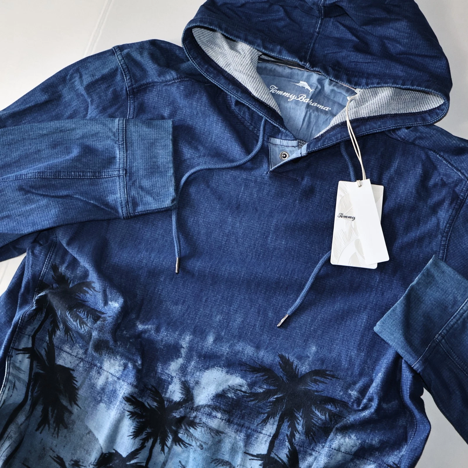 Tommy Bahama Hoodie Pullover Poncho Palm Furry Baja Blue New Medium M