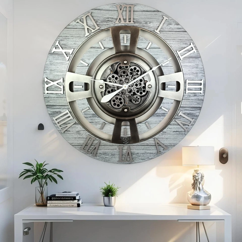 The Gears Reloj ENGLAND LINE RELOJ DE PARED REDONDO 24 PULGADAS GRIS PLATA Foto 3 de 4