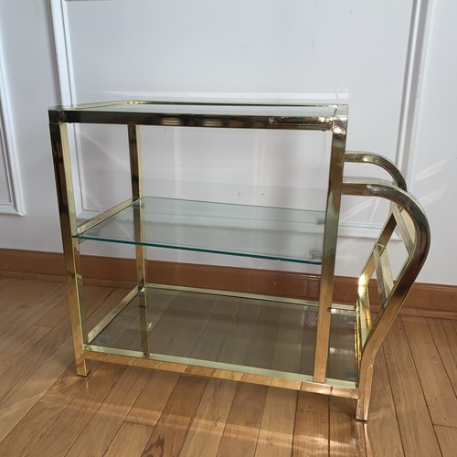 Mid-Century Golden Newspaper Rack with 3 Glass Shelves, 1950s / 60s~ 20x24x12" - Picture 2 of 12