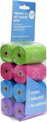 Vibrant Life Dog Waste Bags Refills, Total 120 Count on 8 rolls, Blue, 9'' x 14''