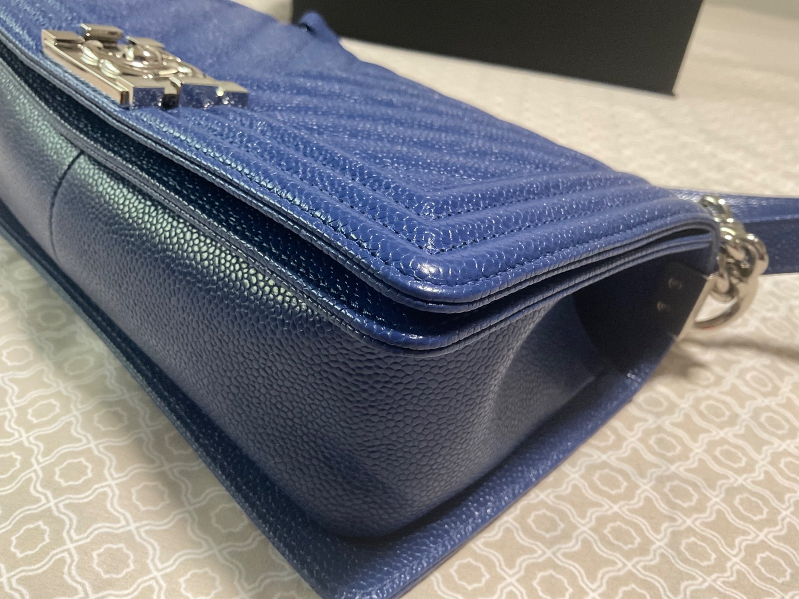 CHANEL Boy Blue Caviar Silver Hardware Leather Bag Medium. image 9
