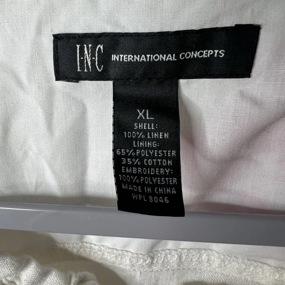 INC Jacket Womens XL White Pink Floral Embroidery Linen Zip Up Casual Bohemian - Image 3 of 4