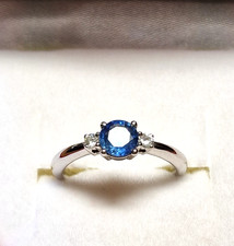 9ct White Gold  Sri Lanka Sapphire & Diamond Hallmarked  Ring size J