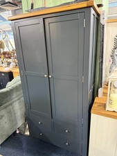Free Standing Oak Kitchen Larder Unit Blue Painted Storage Wine Pantry Cupboard