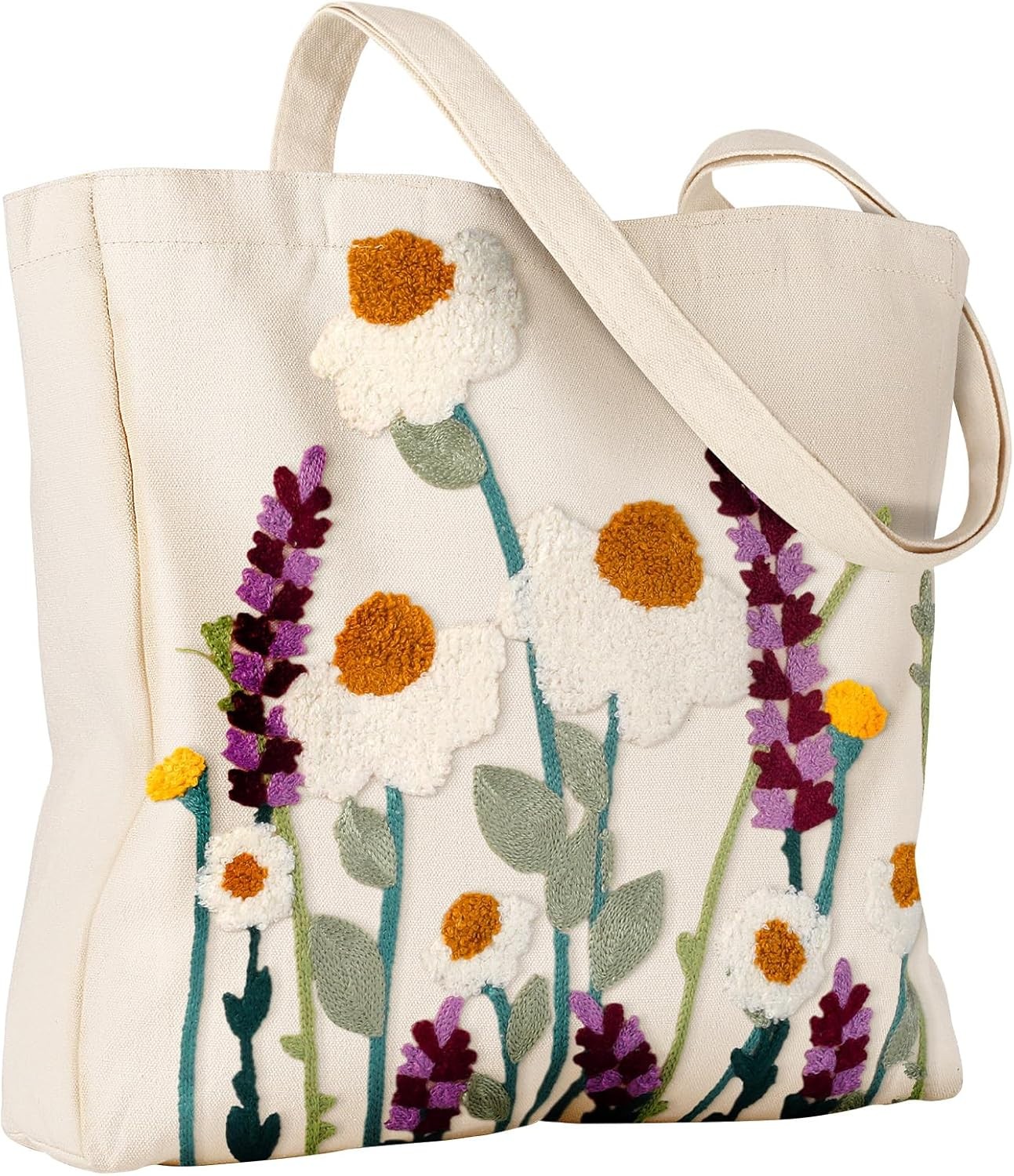 Elegant Aesthetic Embroidery Canvas Tote Bag for Women Reusable Cute Shoulder Shopping Bag