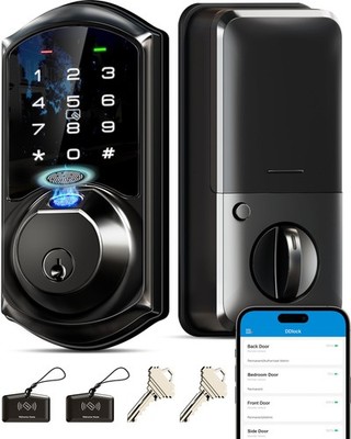 VE07 Fingerprint Smart Door Lock, 7-in-1 Keyless Entry Deadbolt with App Cont...
