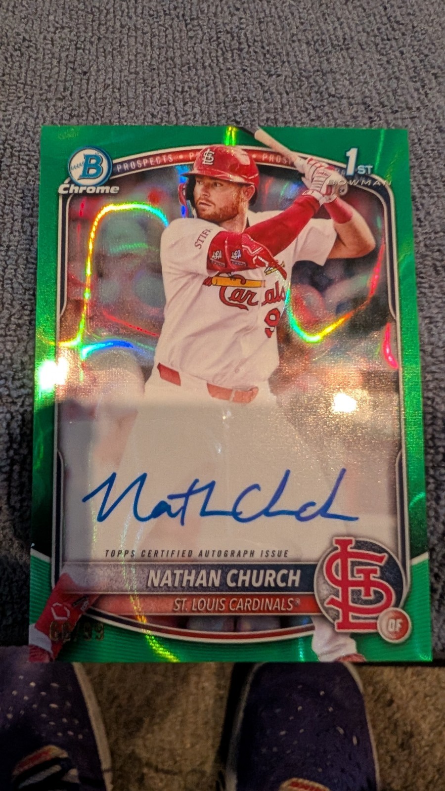 2025 Bowman Chrome Nathan Church Green Lava Auto 1st SP /99 Cardinals