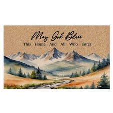 Christian Welcome Door Mat, Religious Bible Verse Mountain Landscape Decorati...
