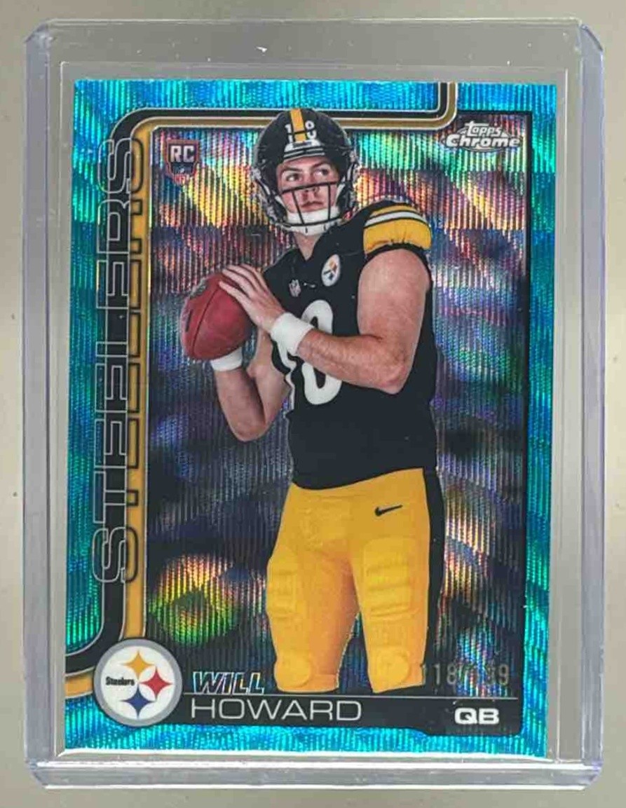 Will Howard 2025 Topps Chrome #321 Aqua Wave Refractor Rookie RC /199