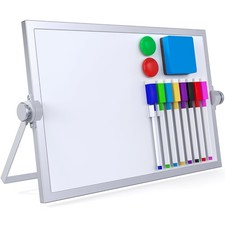 Small Dry Erase White Board, Magnetic Desktop Whiteboard with Stand, Dry Eeas...