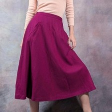 Vintage Magenta 100 Pure Wool Midi Skirt XS Academia Boho Preppy 70s Academia