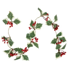 Northlight 3" x 3.25' Holly  Berry Christmas Garland Warm White LED Lights