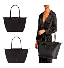 New Longchamp Le Pliage Tote Travel Shoulder Bag Nylon Embroided Handbag Black L