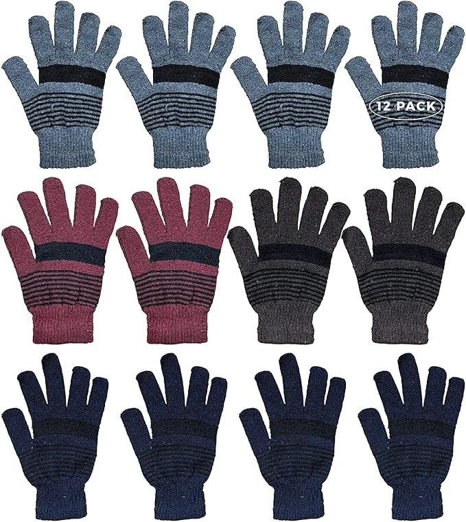 12 Pairs of UNISEX STRIPE Winter Thermal Knit Stretchy Fuzzy Unisex Gloves
Opens in a new window or 