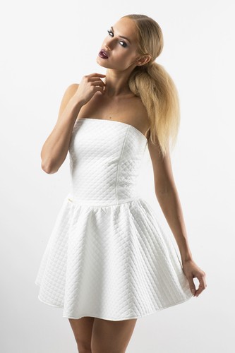 Ladies Lovely Quilted Mini Skater Dress Bandeau Party New Tunic Sizes 8-10 FA365 - Picture 2 of 7