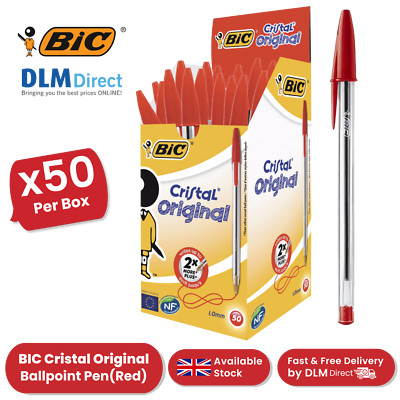 BIC Cristal Mittelgroßer Kugelschreiber Rot - Dicke Tinte, für Schule & Büro Box mit 50