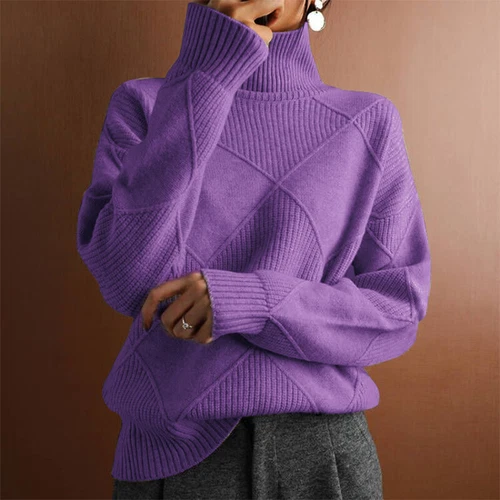 Ladies Roll Neck Sweater Womens Chunky Cable Knitted Jumper Pullover Warm Tops - Picture 18 of 48