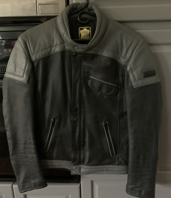 Echtes Leder Black/Gray Leather Motorcycle Jacket Padded Sz 52 Outerwear