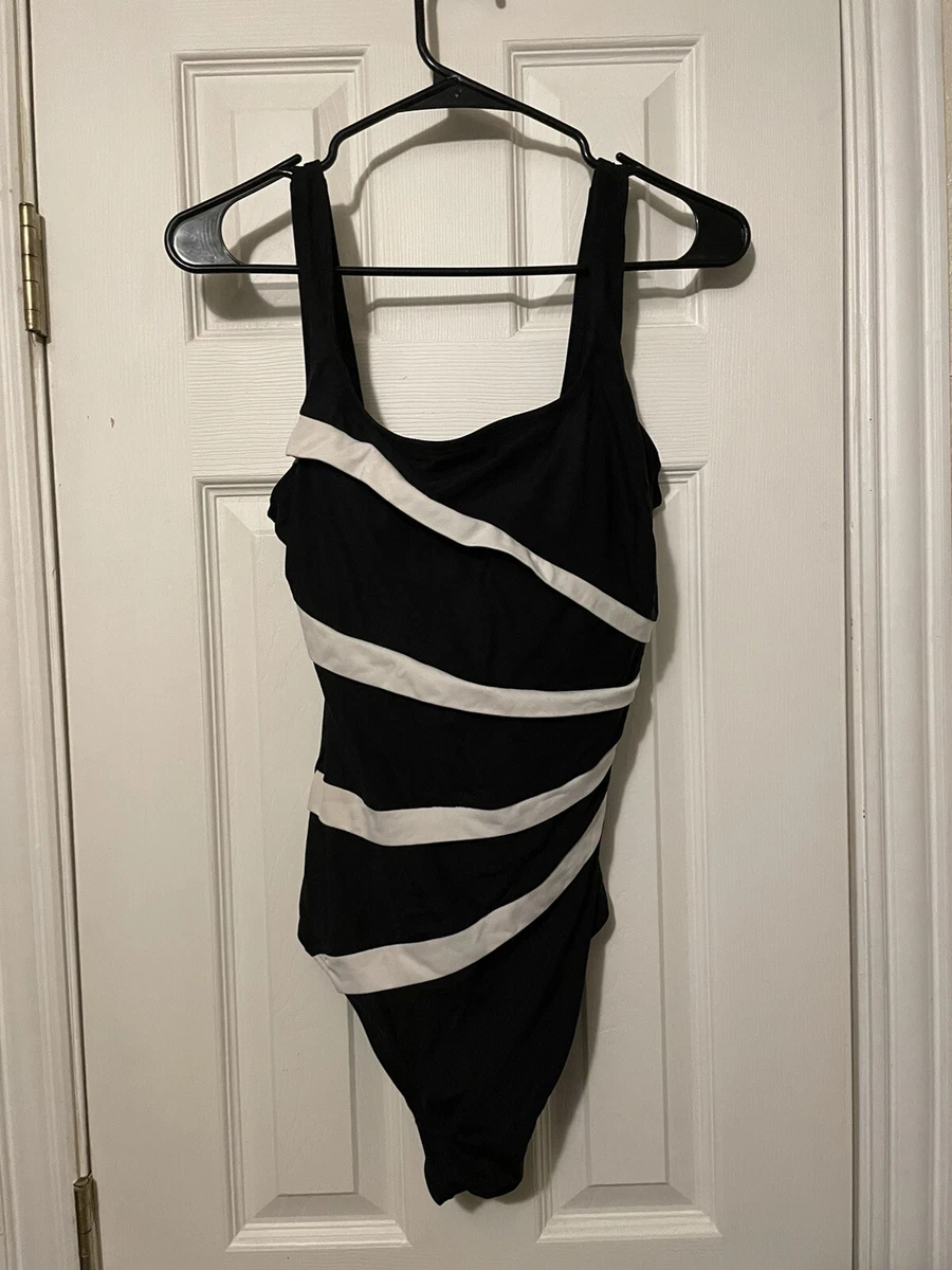 Vintage Robby Len Swimfashions Black One Piece Swimsuit Size 16 1980’s