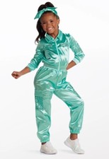 Weissman 17354 Ultraluminary Spearmint Dance Satin Cargo Jumpsuit, Sz MC 10/12