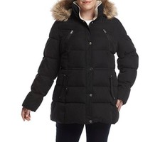 New Women’s Nautica Plus Size Coat Jacket Faux Fur Trim Hood -black 2x,3x- $320