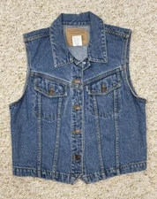 VTG Levi's Jean Vest Girls Size XL Blue Sleeveless Button Up Denim White Tab