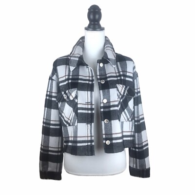 Zara Plaid Flannel Cropped Jacket Shacket Medium Classic Plaid