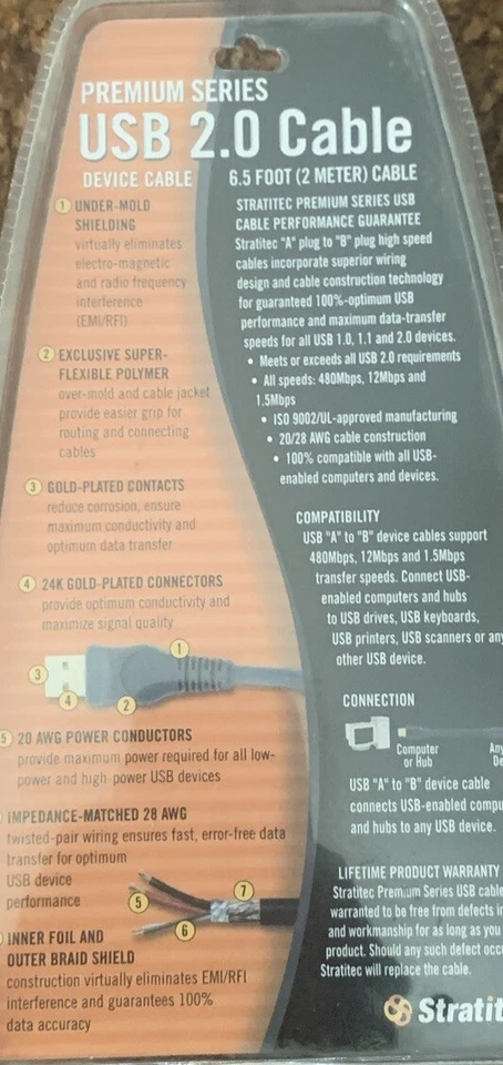 STRATITEC USB 2.0 Universal High speed cable and USB cable For Printer Scanner - Image 4 of 4