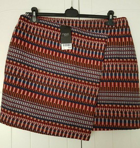 Next Wrap Skirt Bnwt Check Burgundy Blue Brown Lined Zip Uk 16 Wool Look Knit Ebay