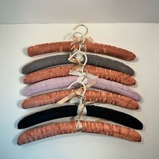 Lot of 7 Satin Covered Clothing Hangers Rust Black Purple grey