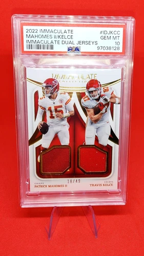 2022 Immaculate Patrick Mahomes / Travis Kelce Dual Patch #KCC Chiefs /49 PSA 10