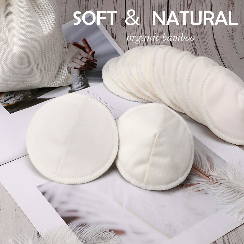 PHOGARY 12 PCS Washable Bamboo Nursing Pads, Reusable Organic Breast