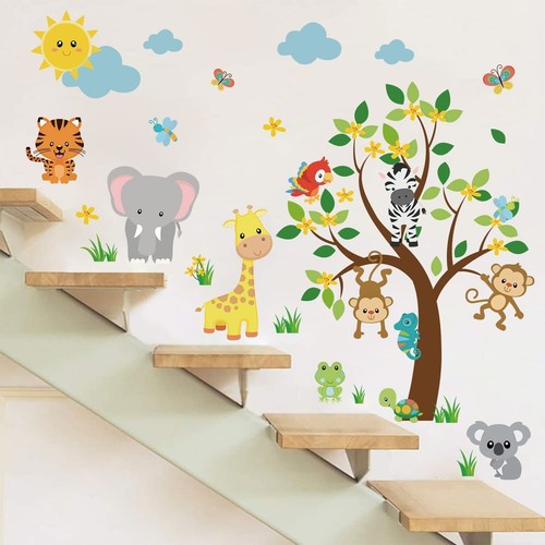 Wall Animal Stickers Decor Kids Jungle Supzone Decal Elephant Giraffe Cartoon - Picture 5 of 7