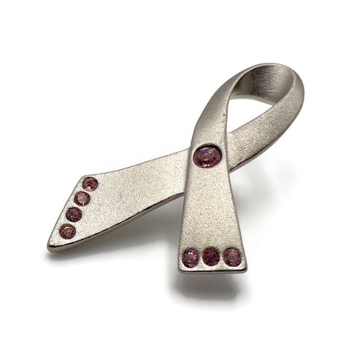 AVON Matte Silver Tone Pink Rhinestones Breast Cancer Awareness Ribbon Lapel Pin - Picture 3 of 12