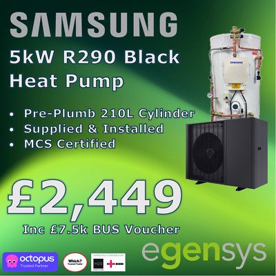 Samsung R290 5kW Air Source Heat Pump and Cylinder Supplied
