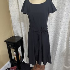 Calvin Klein Womens Little Black Ruffled Cap Sleeve, Belted Dress, NWT, Size 2