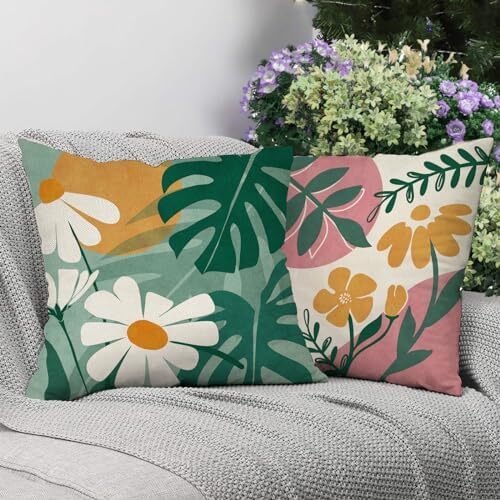 Hello Spring Daisy Flower Decorative Throw Pillow Covers 18 x 18 Set of 4, Boho - Picture 10 of 13