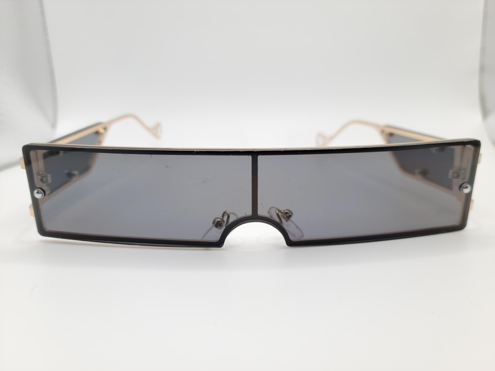 Silver Rectangular Shield Sunglasses Unisex Black… - image 1